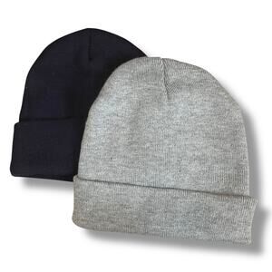 2 Pack Knit Beanie Hats Navy & Gray Winter Cap Unisex Acrylic Warm Ski Beanies